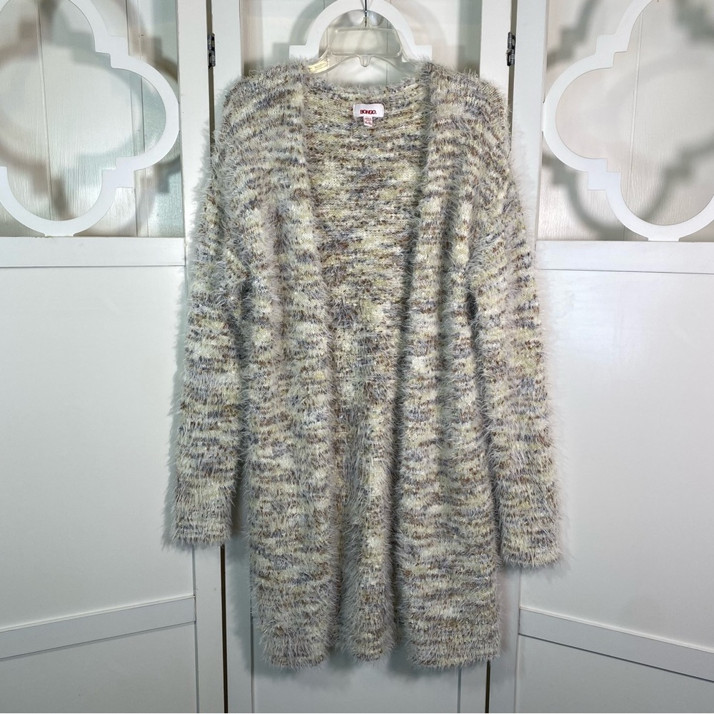 Bongo Women’s Open Front Long Cardigan Fuzzy Comfy Sweater Size X Large